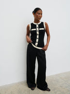 Indigo Contrast Knit Waistcoat - Black and Cream