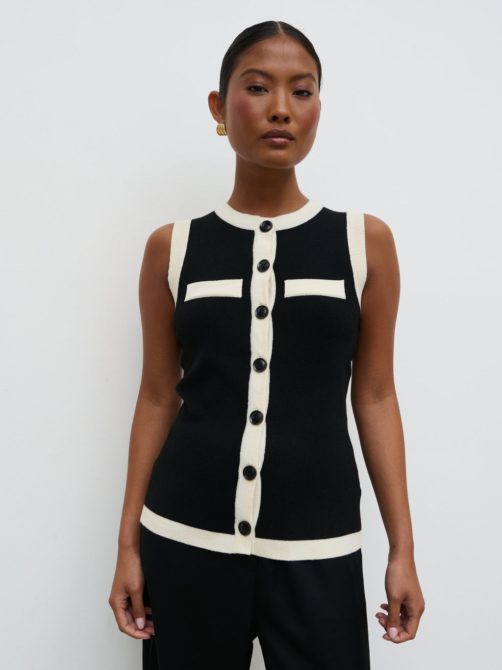 Indigo Contrast Knit Waistcoat - Black and Cream