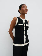 Indigo Contrast Knit Waistcoat - Black and Cream