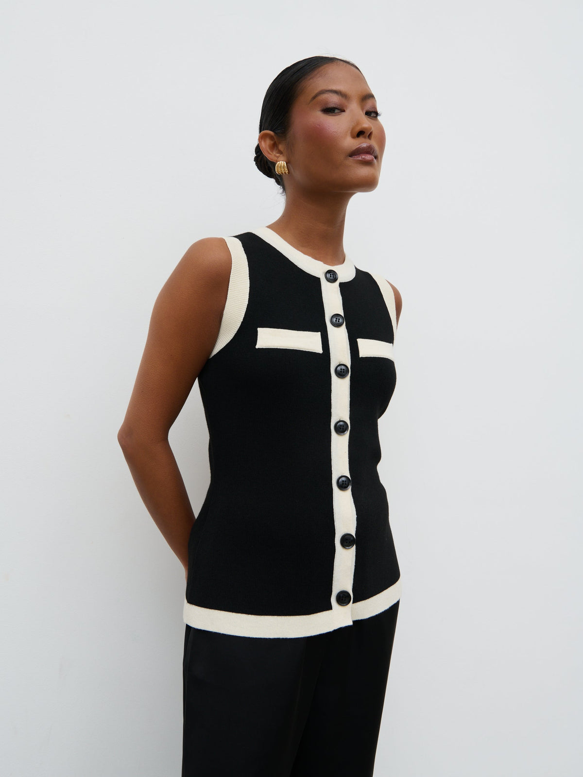 Indigo Contrast Knit Waistcoat - Black and Cream