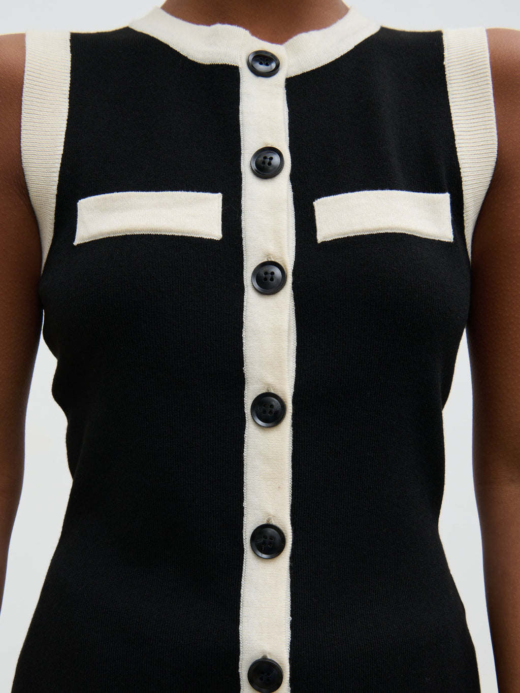 Indigo Contrast Knit Waistcoat - Black and Cream
