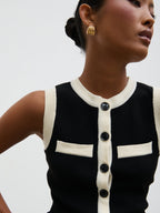 Indigo Contrast Knit Waistcoat - Black and Cream