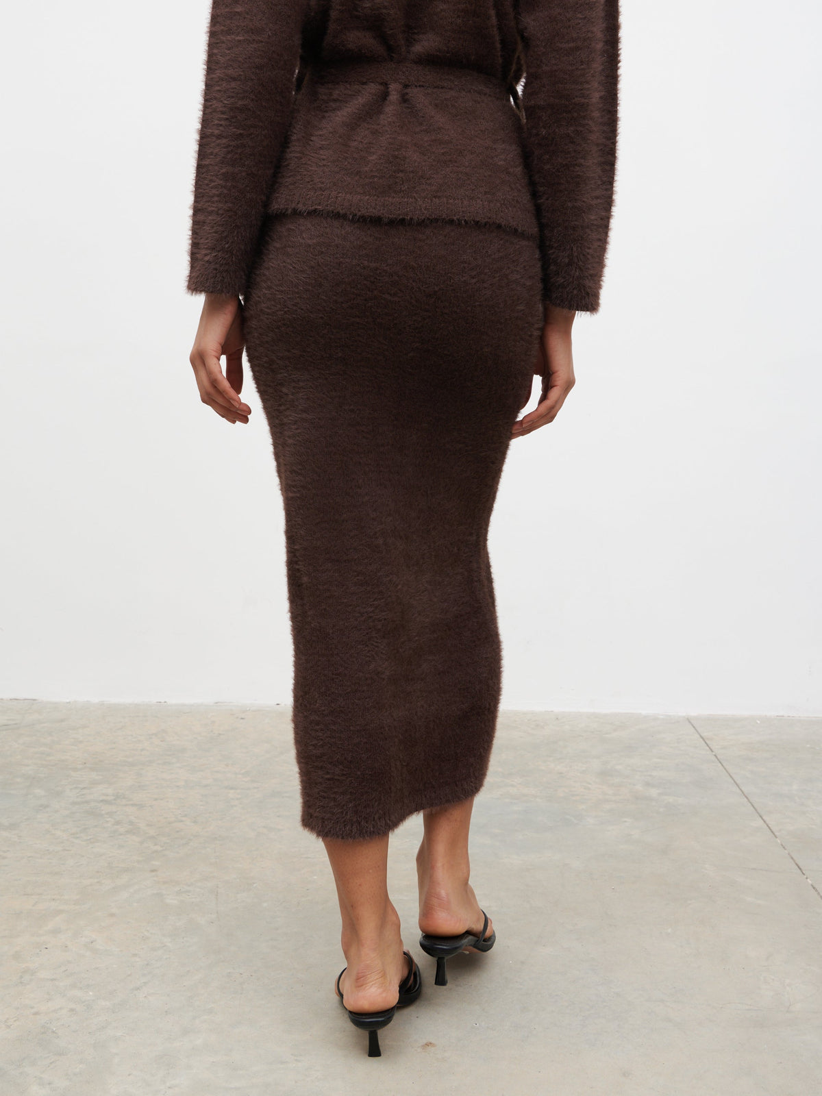 Isabella Fluffy Knit Midaxi Skirt - Chocolate