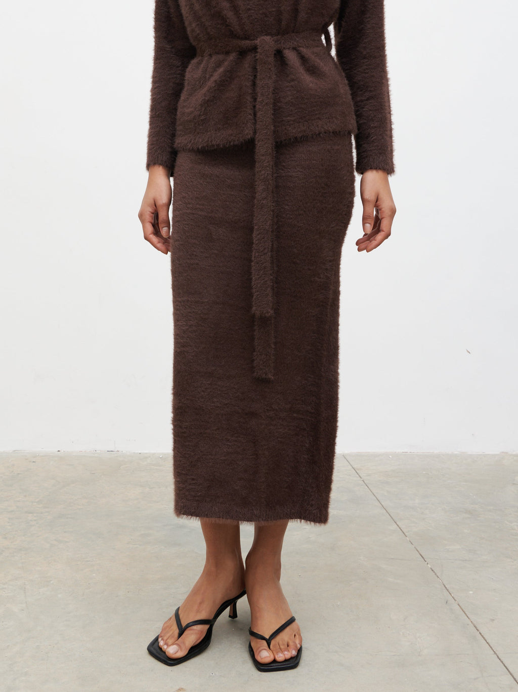 Isabella Fluffy Knit Midaxi Skirt - Chocolate