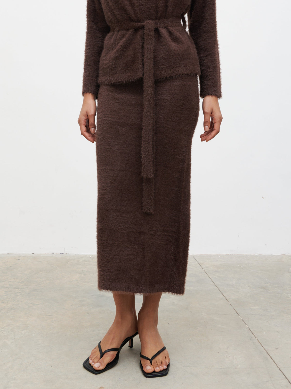 Isabella Fluffy Knit Midaxi Skirt - Chocolate