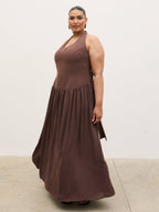 Isadora Drop Waist Maxi Dress Curve - Chocolate Brown