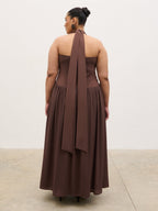 Isadora Drop Waist Maxi Dress Curve - Chocolate Brown