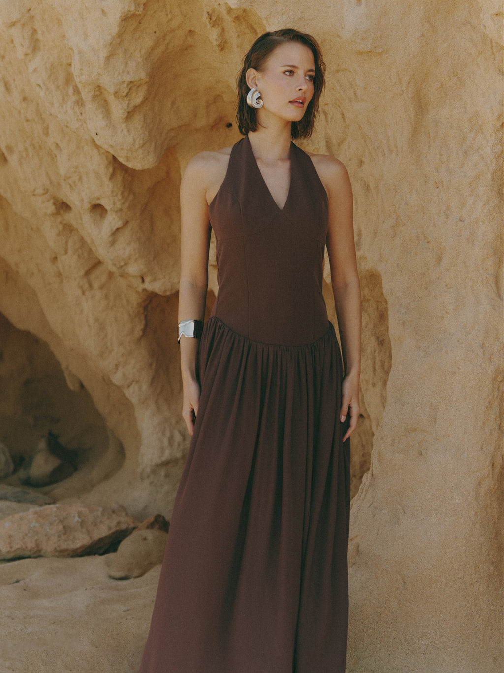 Isadora Drop Waist Maxi Dress - Chocolate Brown