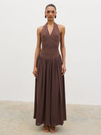 Isadora Drop Waist Maxi Dress - Chocolate Brown