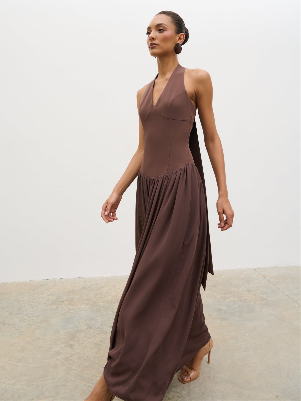 Isadora Drop Waist Maxi Dress - Chocolate Brown