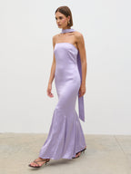 Jai Bandeau Neck Tie Maxi Dress - Lilac