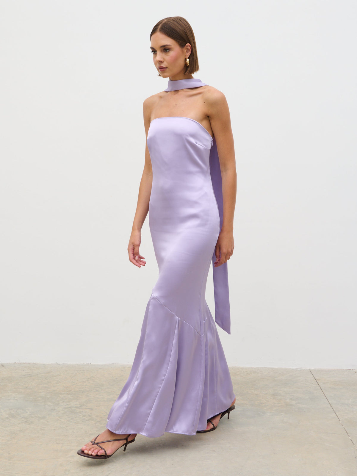 Jai Bandeau Neck Tie Maxi Dress - Lilac