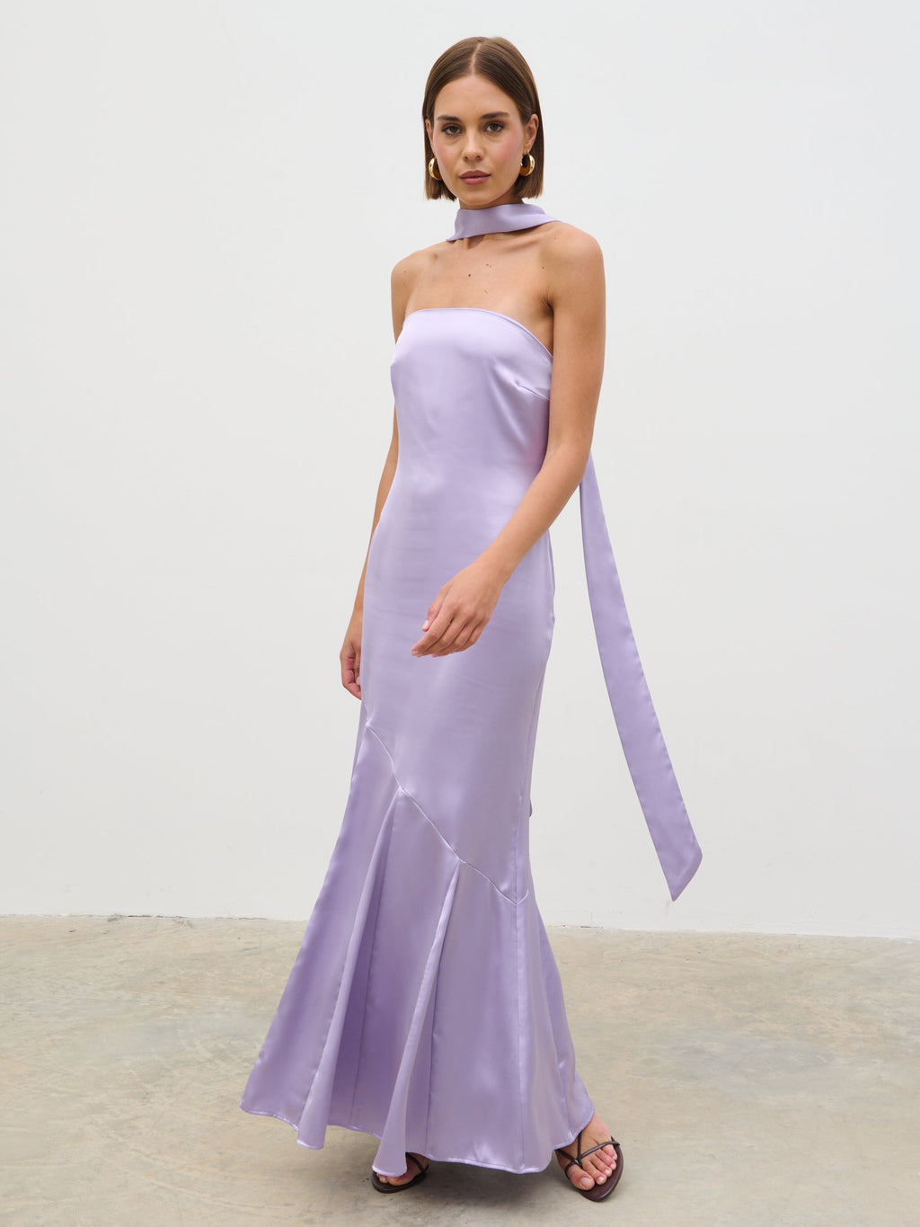 Jai Bandeau Neck Tie Maxi Dress - Lilac