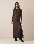 Brown Jacquard Floral Satin Jamie Midi Dress