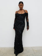 Jamila Cold Shoulder Maxi Dress - Black Jacquard Floral