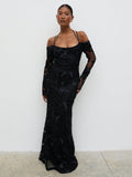 Jamila Cold Shoulder Maxi Dress - Black Jacquard Floral