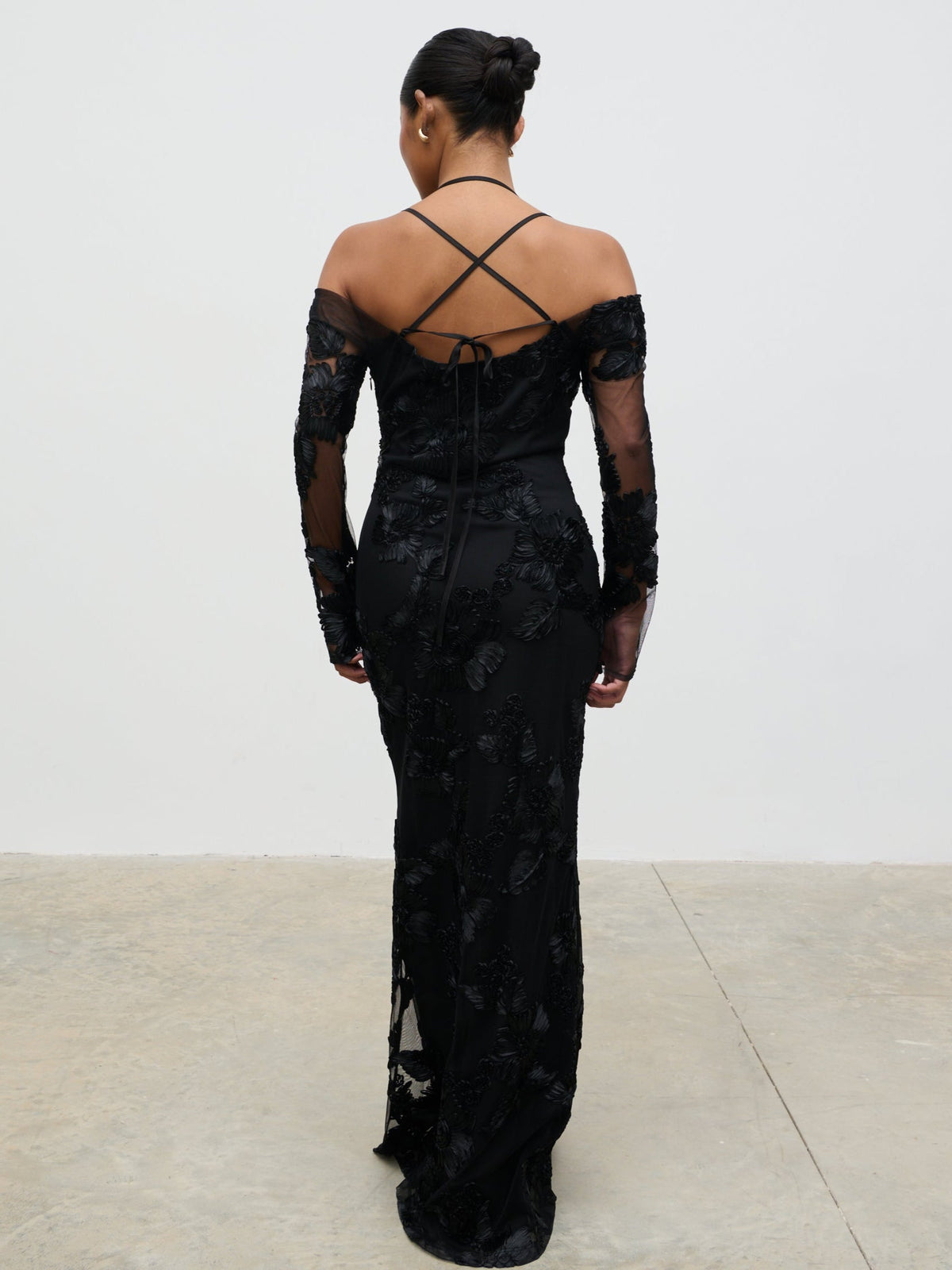 Jamila Cold Shoulder Maxi Dress - Black Jacquard Floral