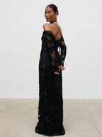 Jamila Cold Shoulder Maxi Dress - Black Jacquard Floral