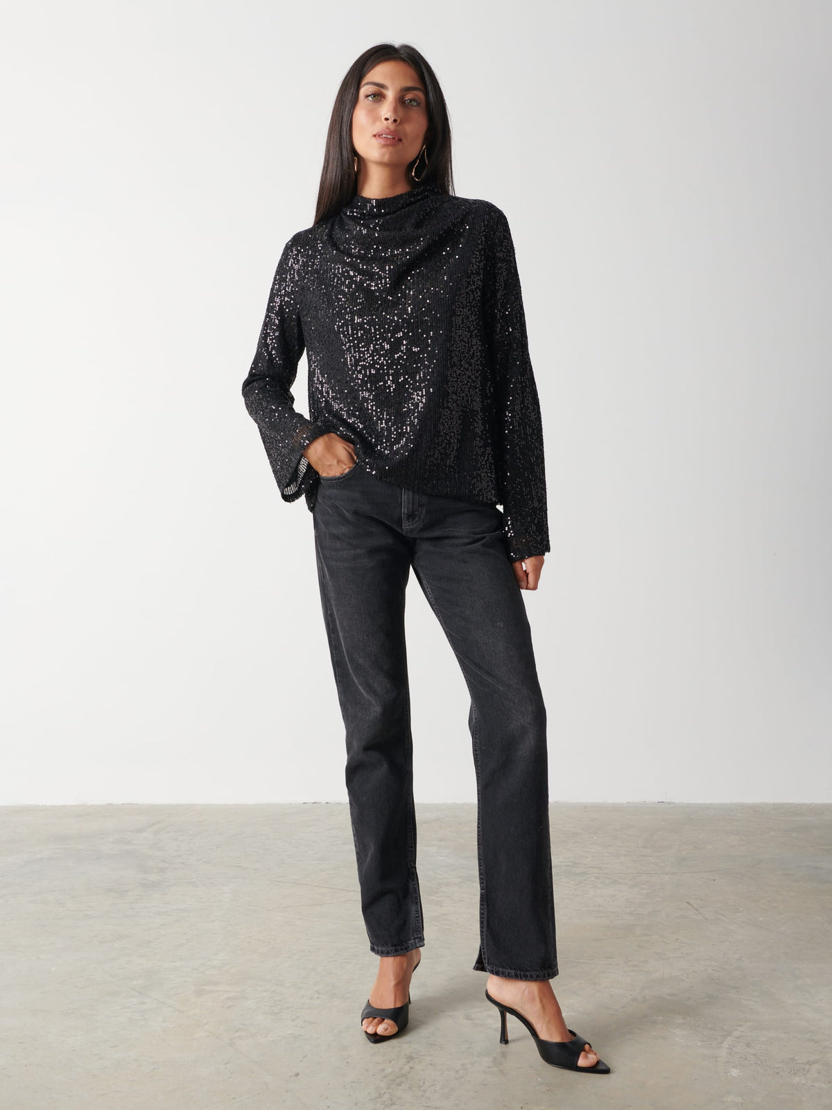 Jayda Sequin Blouse - Black