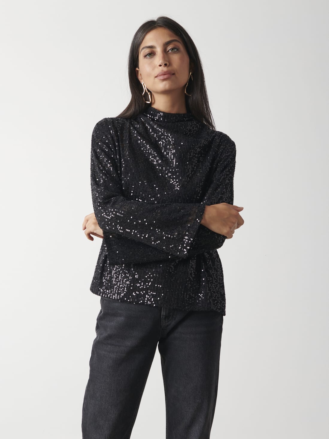 Jayda Sequin Blouse - Black