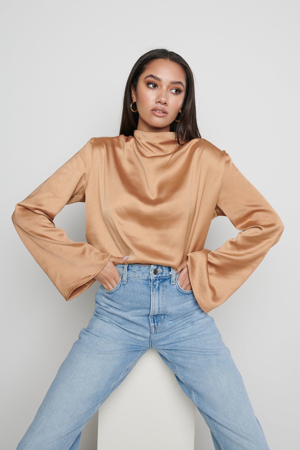 Jayda Cowl Neck Blouse - Brown