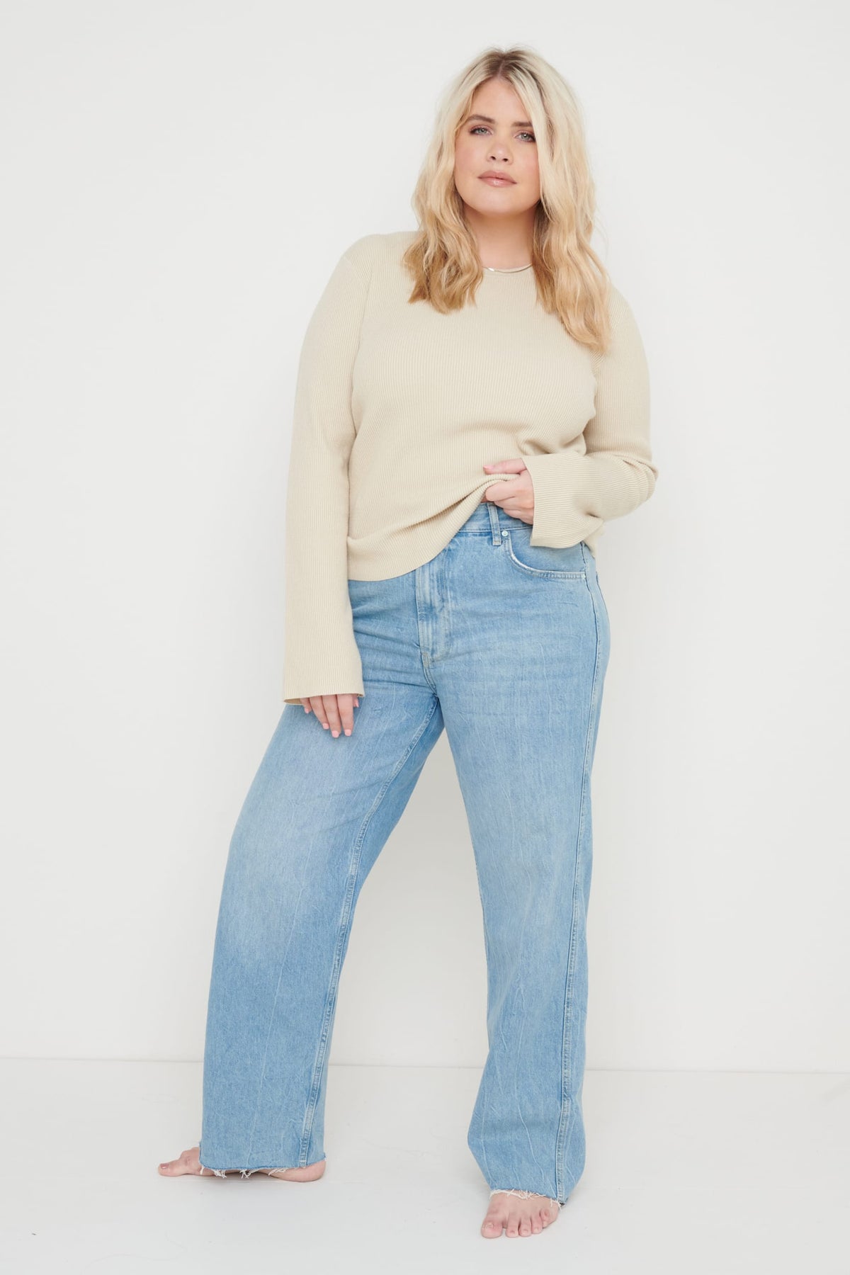 Jayla Long Sleeve Knit Top - Beige