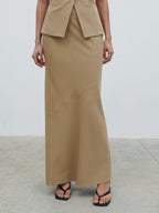 Jean Asymmetric Maxi Skirt - Camel Beige