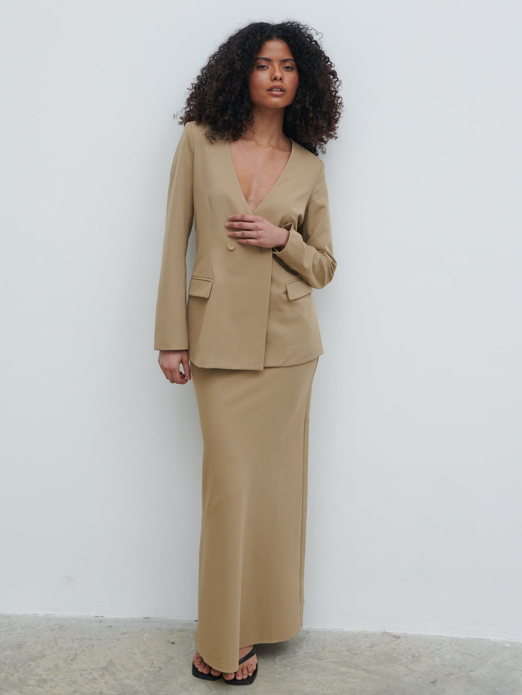 Jean Asymmetric Maxi Skirt - Camel Beige