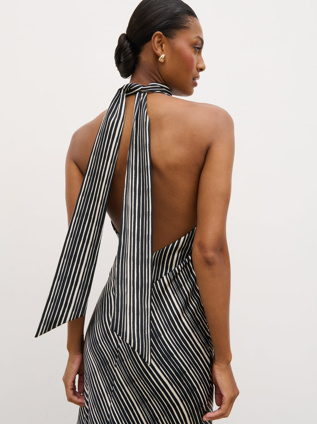 Jemima Cowl Neck Maxi Dress - Black and Cream Abstract Stripe