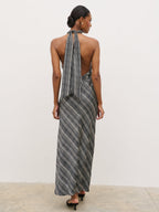 Jemima Cowl Neck Maxi Dress - Black and Cream Abstract Stripe