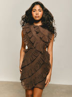 Joss Ruffle Mini Dress - Brown