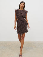 Joss Ruffle Mini Dress - Brown