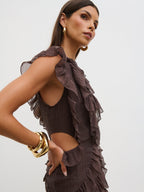Joss Ruffle Mini Dress - Brown
