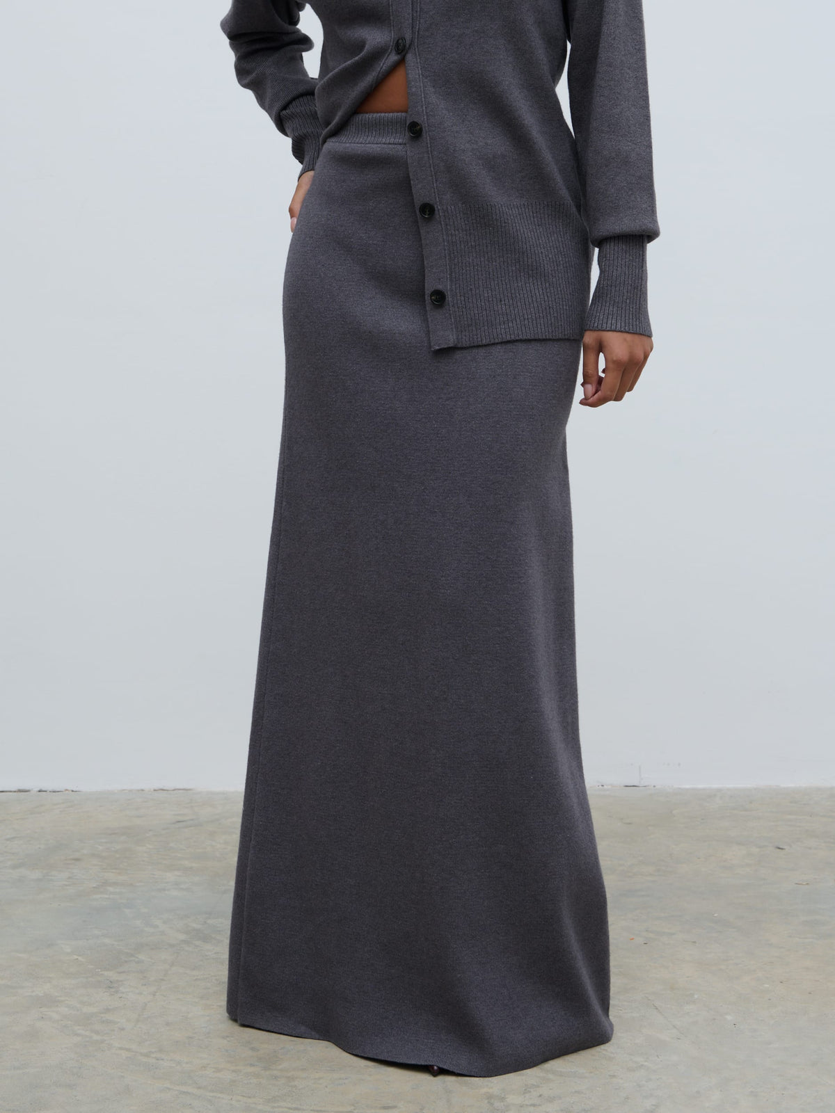 Justine Rib Knit Maxi Skirt - Grey Marl