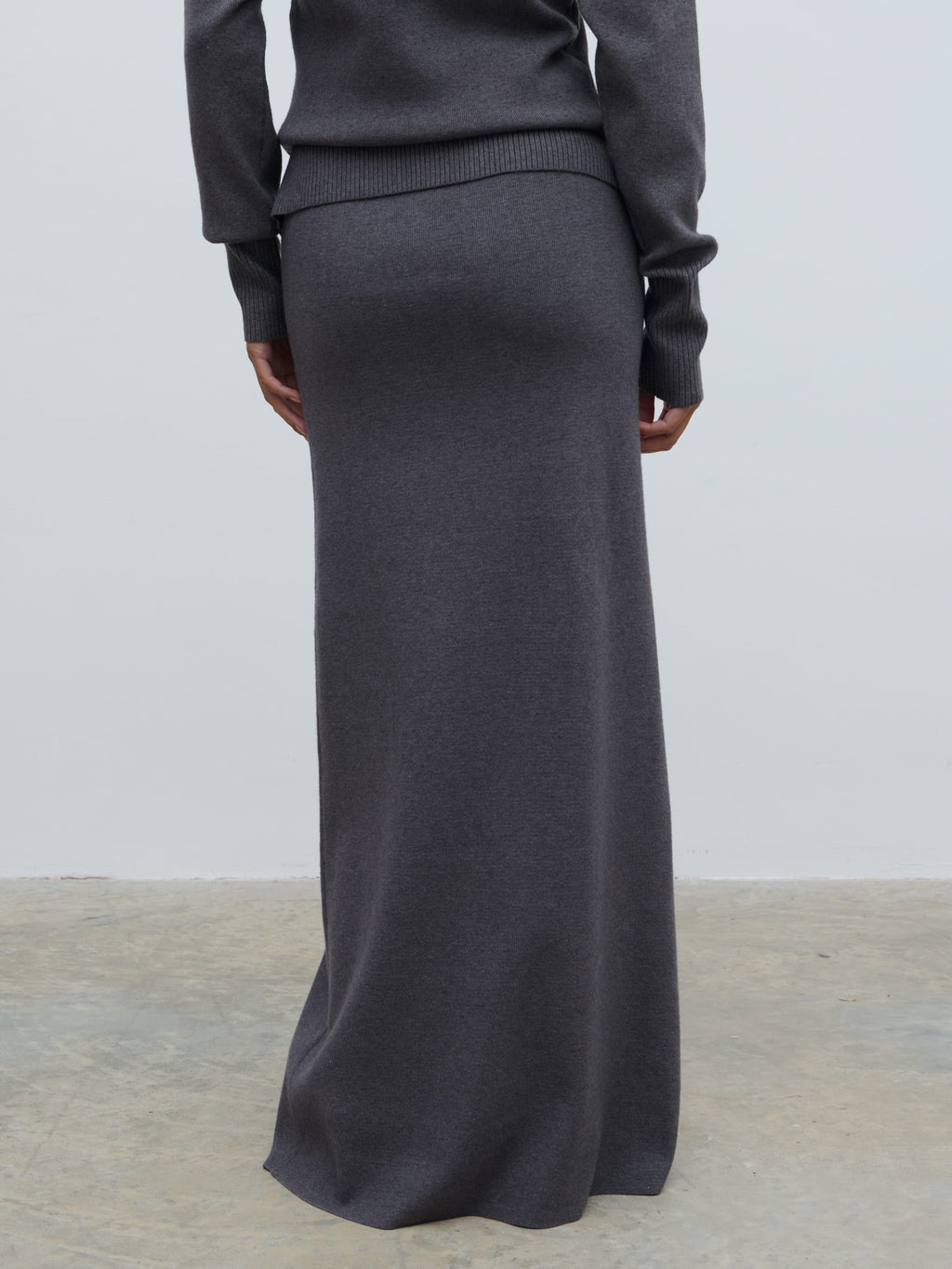 Justine Rib Knit Maxi Skirt - Grey Marl