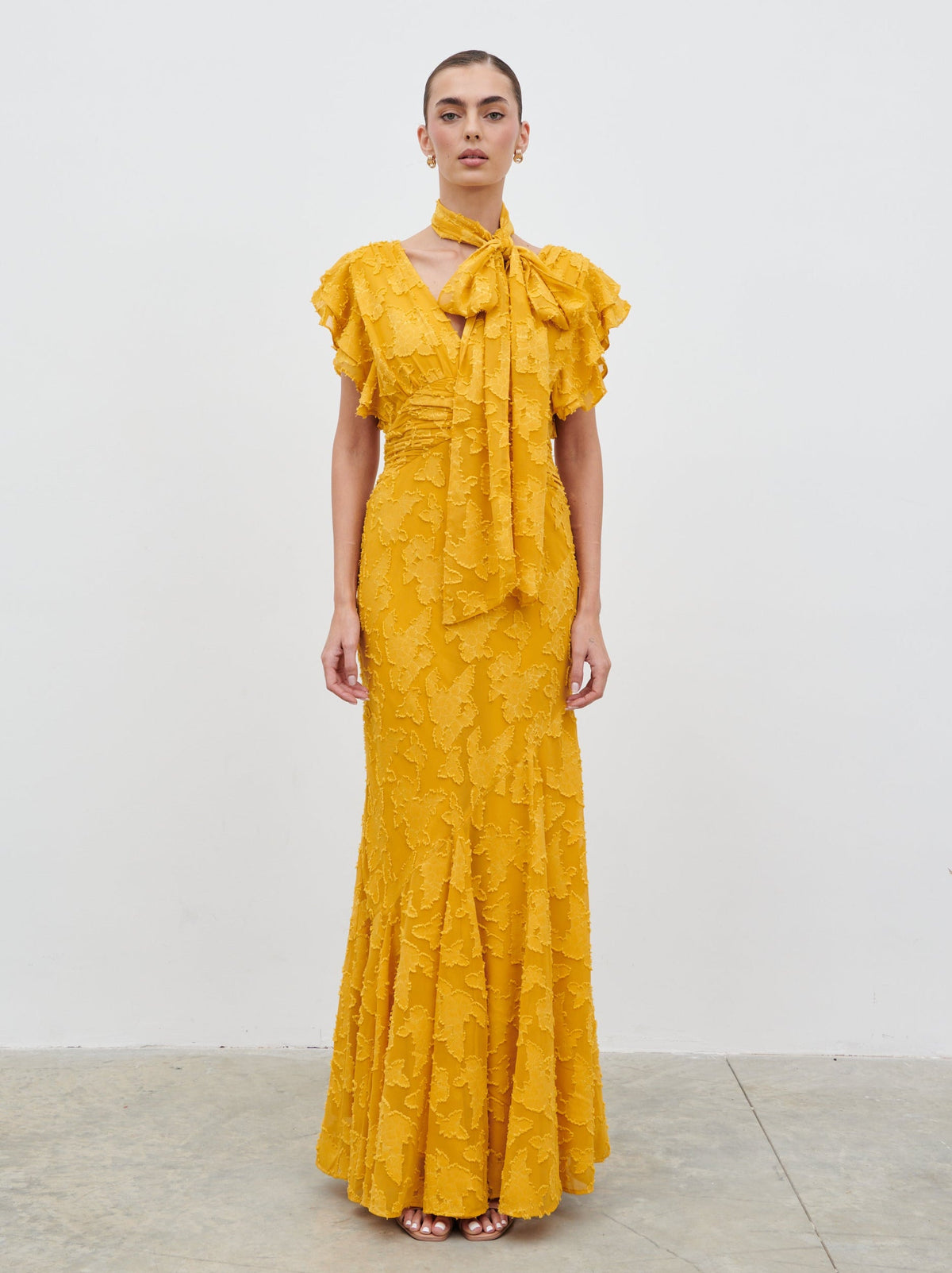 Katelynn Frill Jacquard Maxi Dress - Yellow Ochre