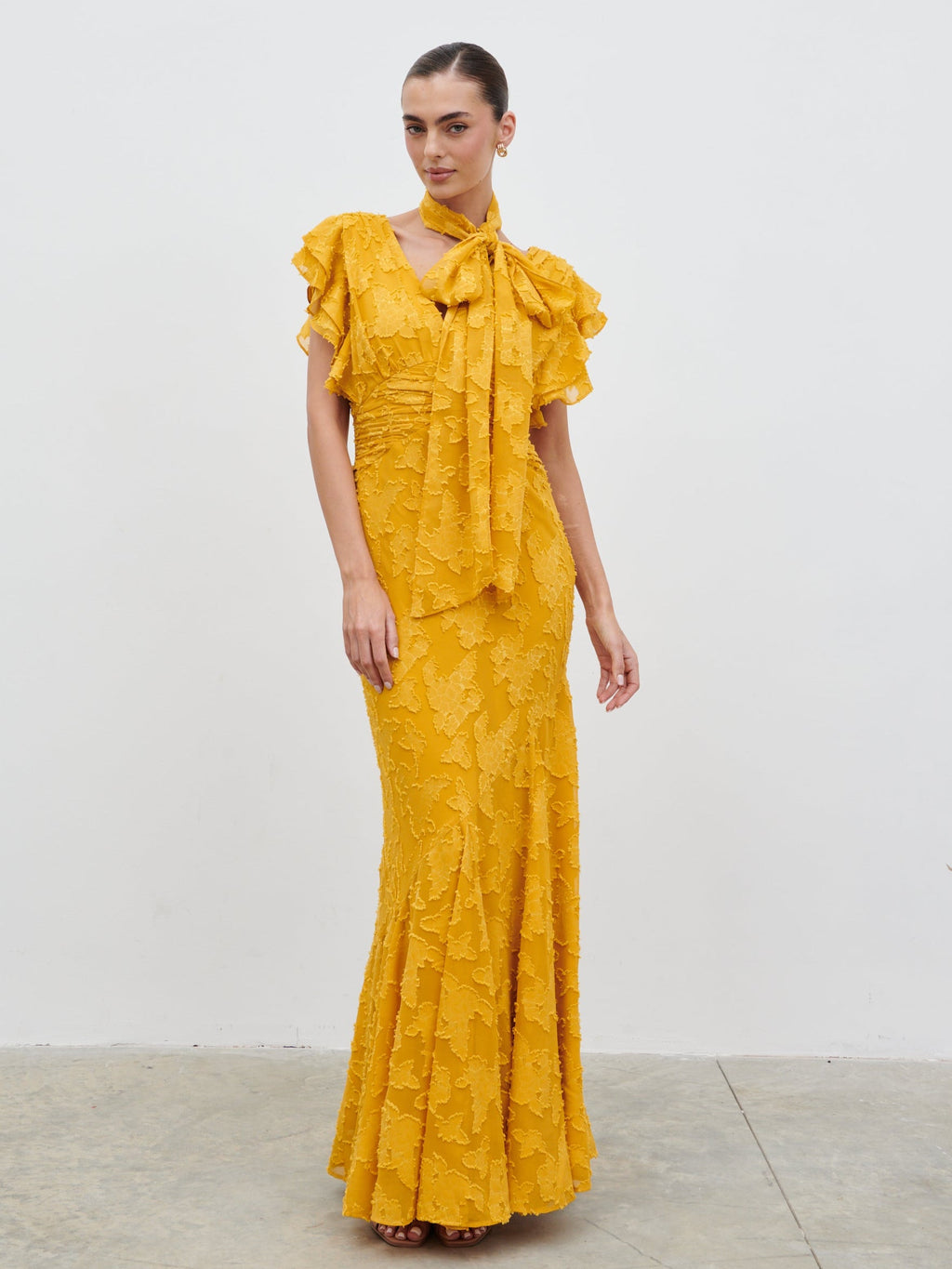 Katelynn Frill Jacquard Maxi Dress - Yellow Ochre
