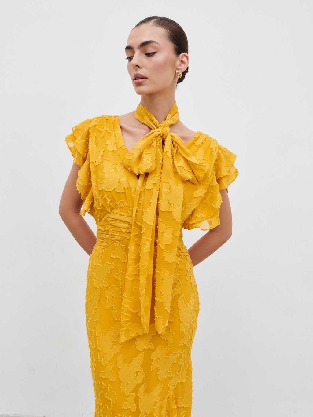 Katelynn Frill Jacquard Maxi Dress - Yellow Ochre