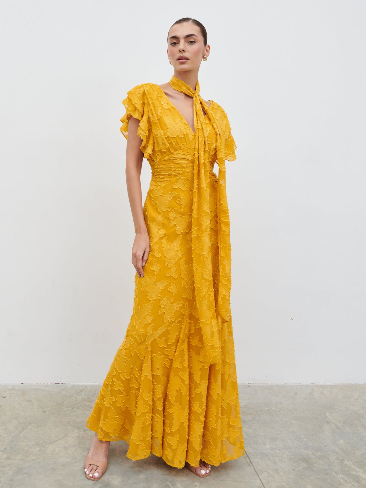 Katelynn Frill Jacquard Maxi Dress - Yellow Ochre