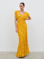 Katelynn Frill Jacquard Maxi Dress - Yellow Ochre