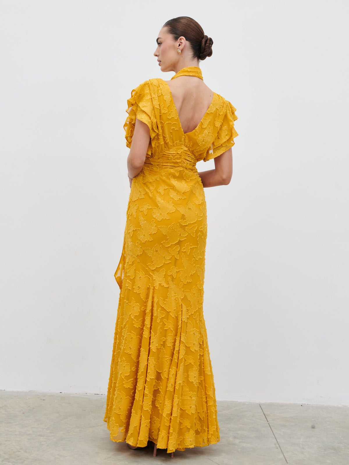 Katelynn Frill Jacquard Maxi Dress - Yellow Ochre