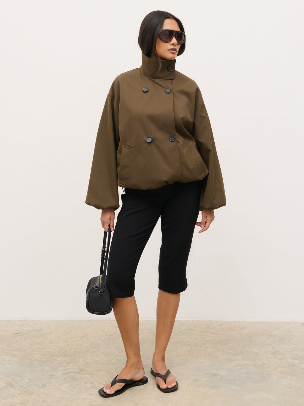 Katie Funnel Neck Short Trench - Camel