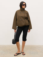 Katie Funnel Neck Short Trench - Camel