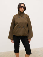 Katie Funnel Neck Short Trench - Camel