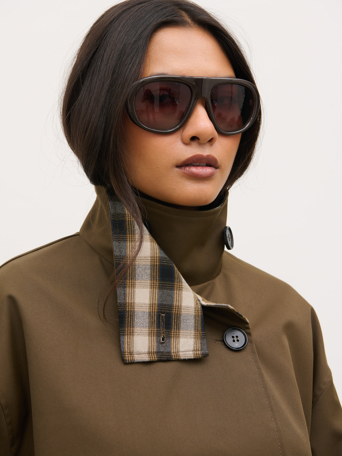 Katie Funnel Neck Short Trench - Camel