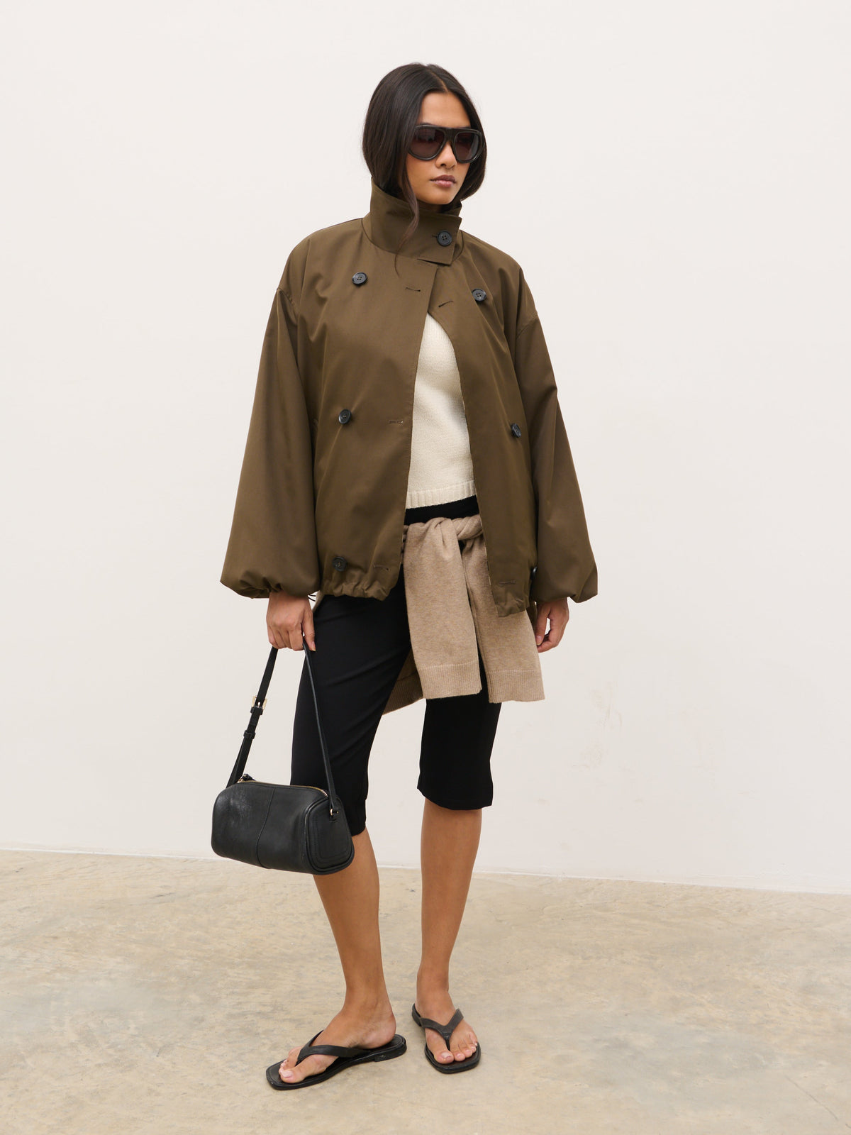 Katie Funnel Neck Short Trench - Camel