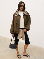 Katie Funnel Neck Short Trench - Camel