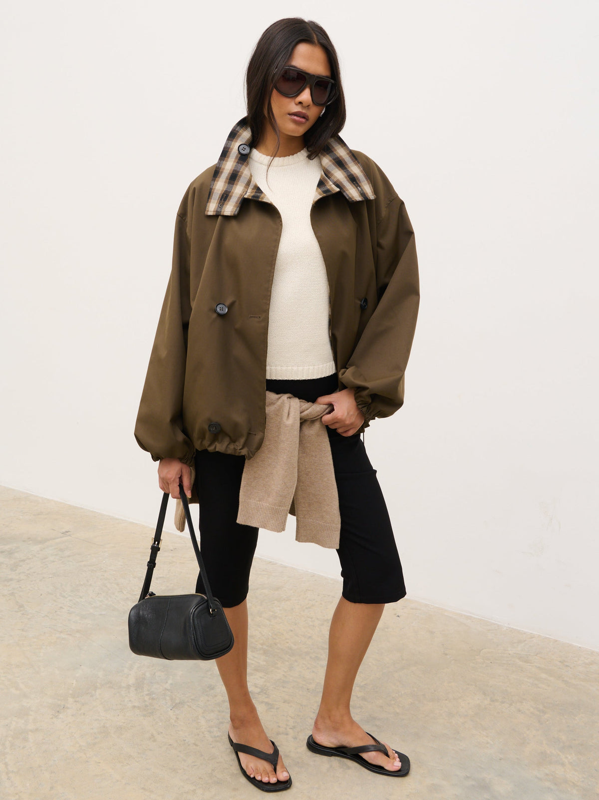 Katie Funnel Neck Short Trench - Camel