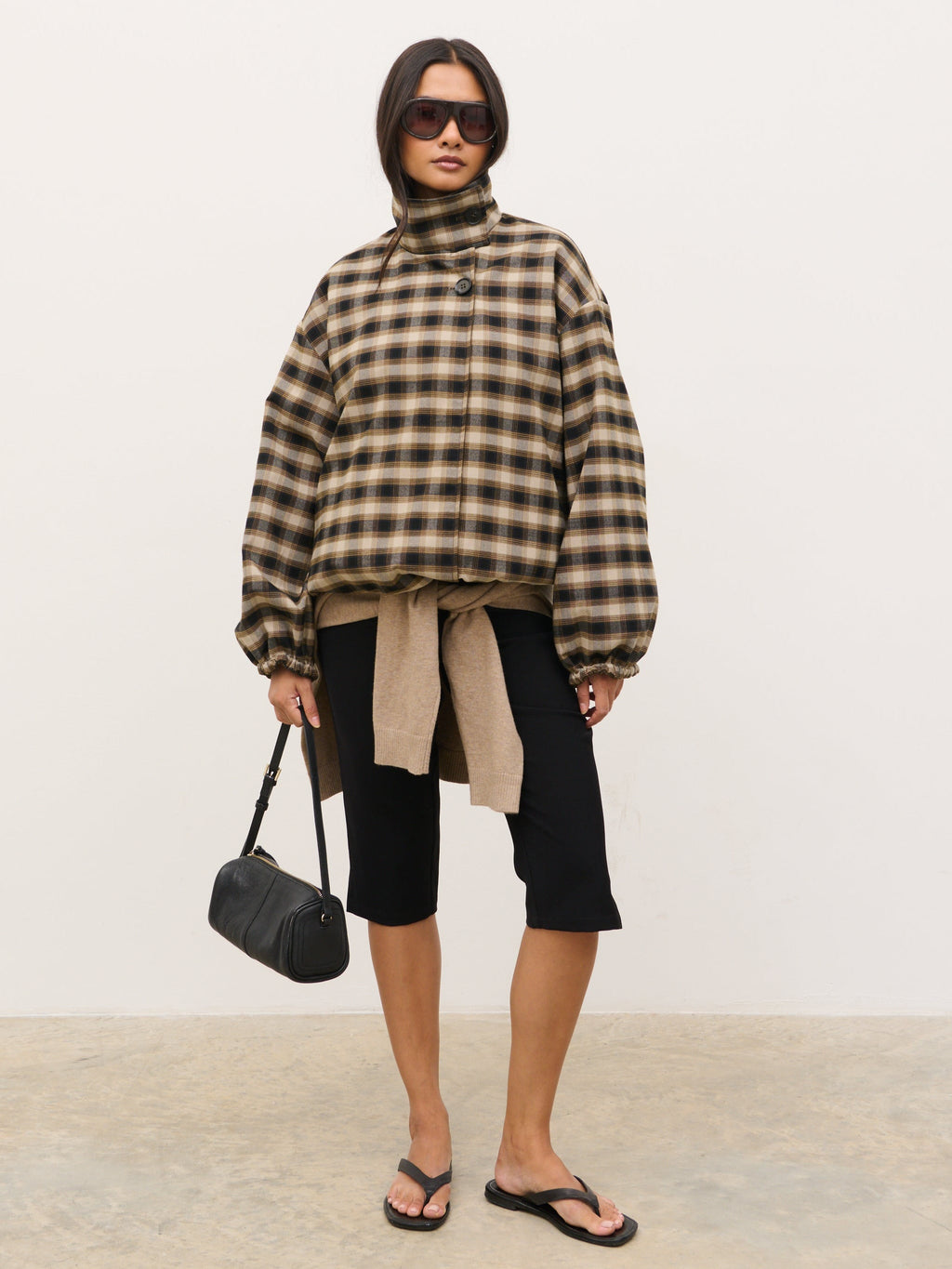 Katie Funnel Neck Short Trench - Camel