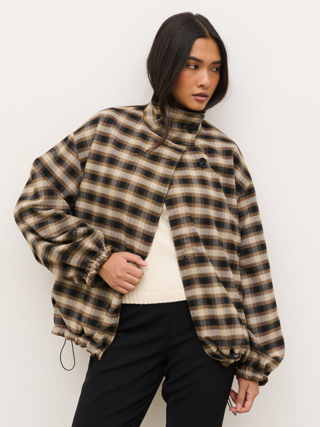Katie Funnel Neck Short Trench - Camel